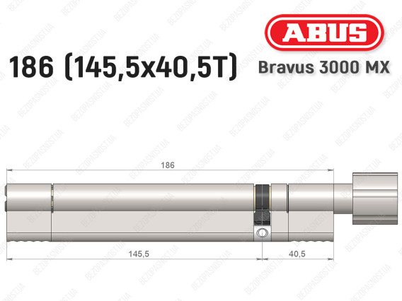 Цилиндр ABUS BRAVUS 3000 MX, ключ-тумблер, 185 мм (145х40T)