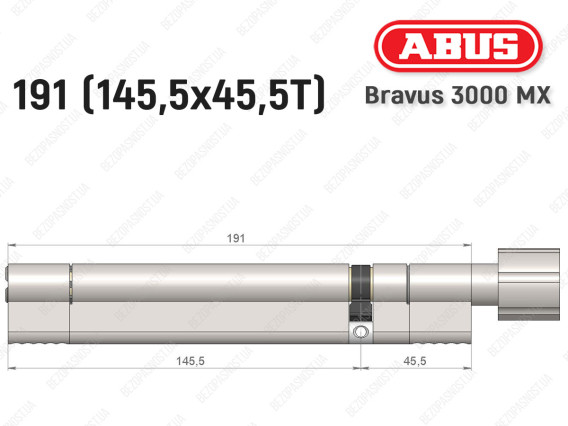 Цилиндр ABUS BRAVUS 3000 MX, ключ-тумблер, 190 мм (145х45T)