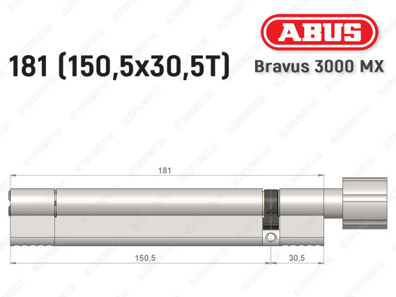 Цилиндр ABUS BRAVUS 3000 MX, ключ-тумблер, 180 мм (150х30T)
