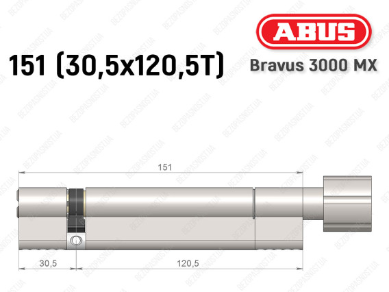 Циліндр ABUS BRAVUS 3000 MX, з тумблером, 150 мм (30х120T)