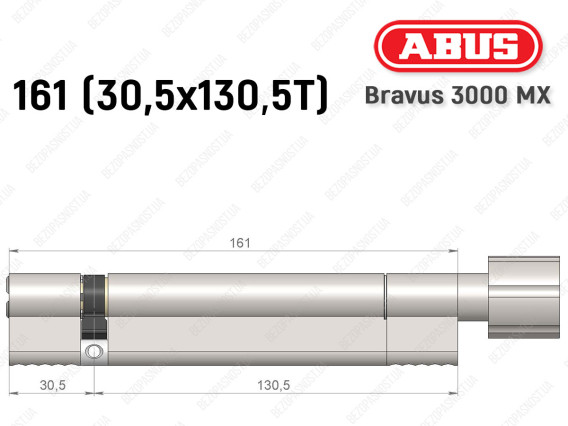 Цилиндр ABUS BRAVUS 3000 MX, ключ-тумблер, 160 мм (30х130T)