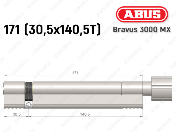 Цилиндр ABUS BRAVUS 3000 MX, ключ-тумблер, 170 мм (30х140T)