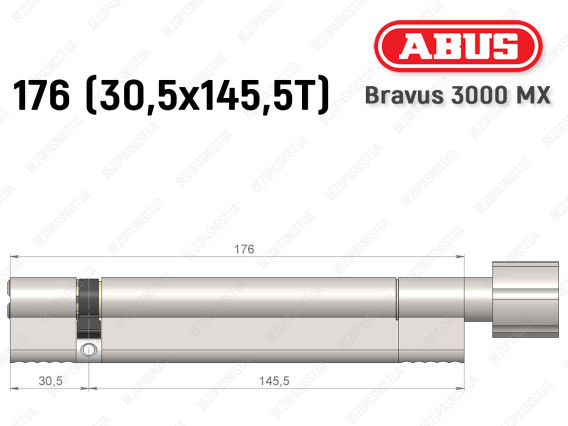 Цилиндр ABUS BRAVUS 3000 MX, ключ-тумблер, 175 мм (30х145T)