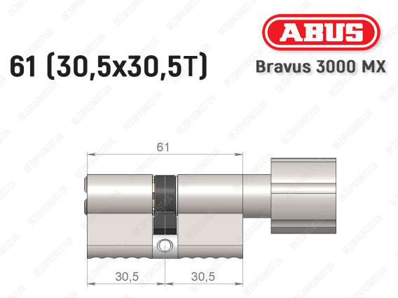 Цилиндр ABUS BRAVUS 3000 MX, ключ-тумблер, 60 мм (30х30T)