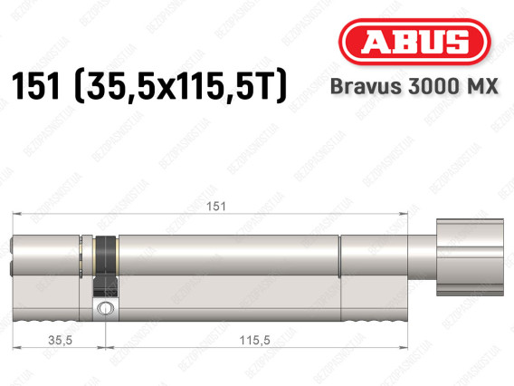 Циліндр ABUS BRAVUS 3000 MX, з тумблером, 150 мм (35х115T)