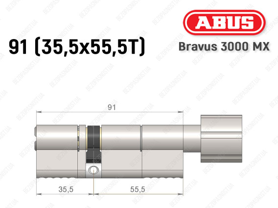 Цилиндр ABUS BRAVUS 3000 MX, ключ-тумблер, 90 мм (35х55T)