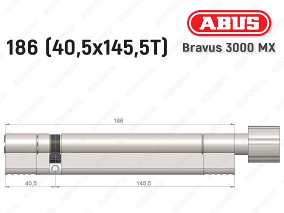 Цилиндр ABUS BRAVUS 3000 MX, ключ-тумблер, 185 мм (40х145T)