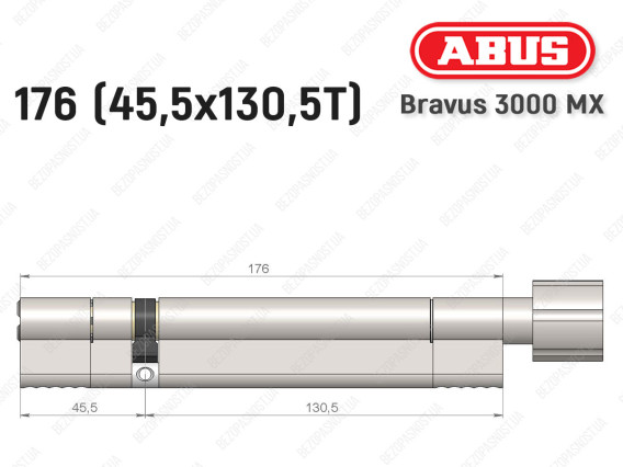Цилиндр ABUS BRAVUS 3000 MX, ключ-тумблер, 175 мм (45х130T)
