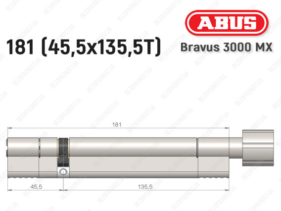 Цилиндр ABUS BRAVUS 3000 MX, ключ-тумблер, 180 мм (45х135T)