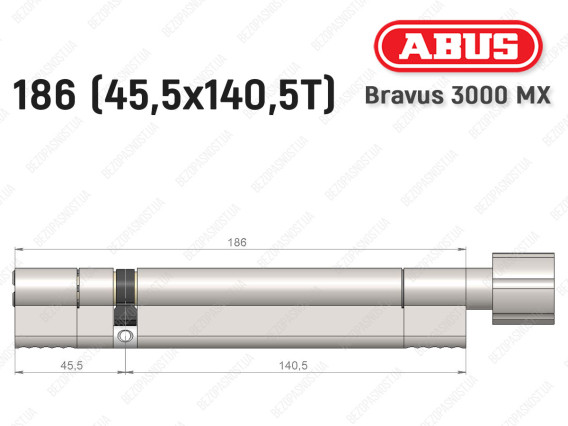 Цилиндр ABUS BRAVUS 3000 MX, ключ-тумблер, 185 мм (45х140T)