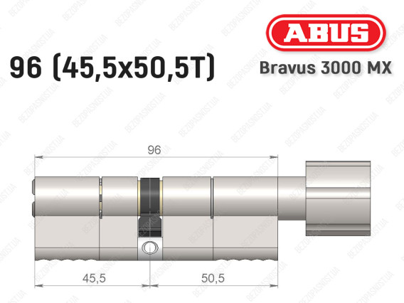 Цилиндр ABUS BRAVUS 3000 MX, ключ-тумблер, 95 мм (45х50T)