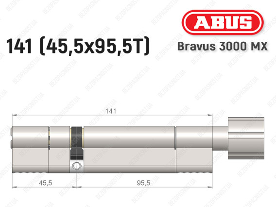 Циліндр ABUS BRAVUS 3000 MX, з тумблером, 140 мм (45х95T)