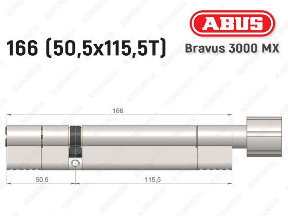 Цилиндр ABUS BRAVUS 3000 MX, ключ-тумблер, 165 мм (50х115T)