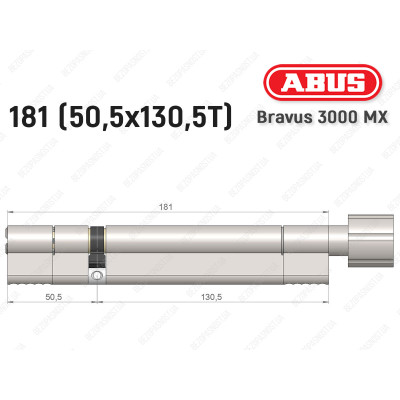 Цилиндр ABUS BRAVUS 3000 MX, ключ-тумблер, 180 мм (50х130T)