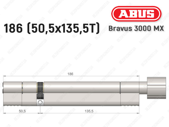 Цилиндр ABUS BRAVUS 3000 MX, ключ-тумблер, 185 мм (50х135T)