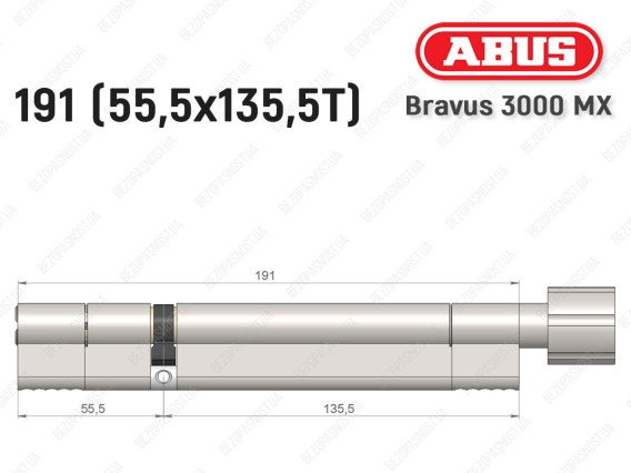 Цилиндр ABUS BRAVUS 3000 MX, ключ-тумблер, 190 мм (55х135T)