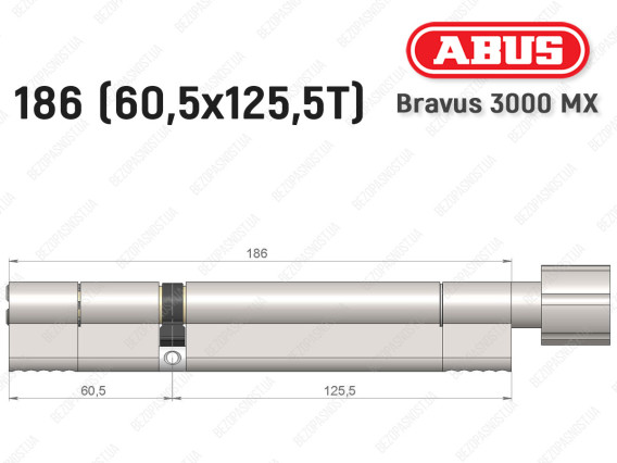 Цилиндр ABUS BRAVUS 3000 MX, ключ-тумблер, 195 мм (60х125T)