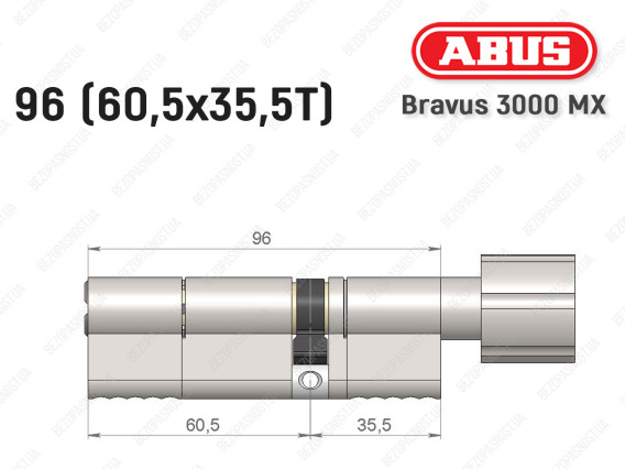 Цилиндр ABUS BRAVUS 3000 MX, ключ-тумблер, 95 мм (60х35T)
