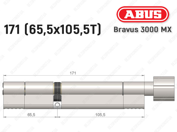 Цилиндр ABUS BRAVUS 3000 MX, ключ-тумблер, 170 мм (65х105T)