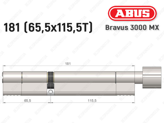 Цилиндр ABUS BRAVUS 3000 MX, ключ-тумблер, 180 мм (65х115T)