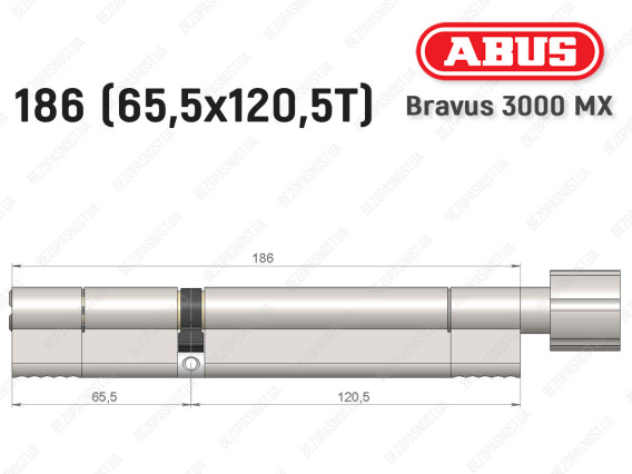 Цилиндр ABUS BRAVUS 3000 MX, ключ-тумблер, 185 мм (65х120T)