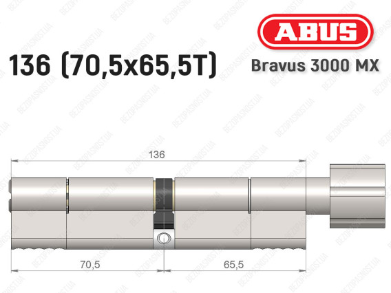 Цилиндр ABUS BRAVUS 3000 MX, ключ-тумблер, 135 мм (70х65T)