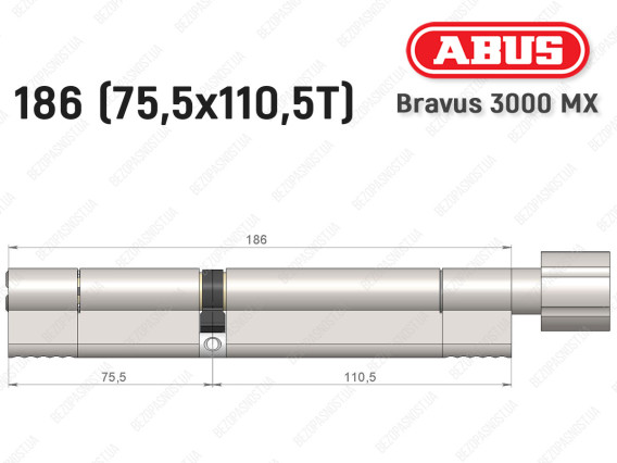 Цилиндр ABUS BRAVUS 3000 MX, ключ-тумблер, 185 мм (75х110T)