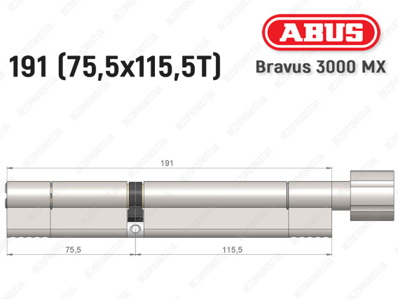 Цилиндр ABUS BRAVUS 3000 MX, ключ-тумблер, 190 мм (75х115T)