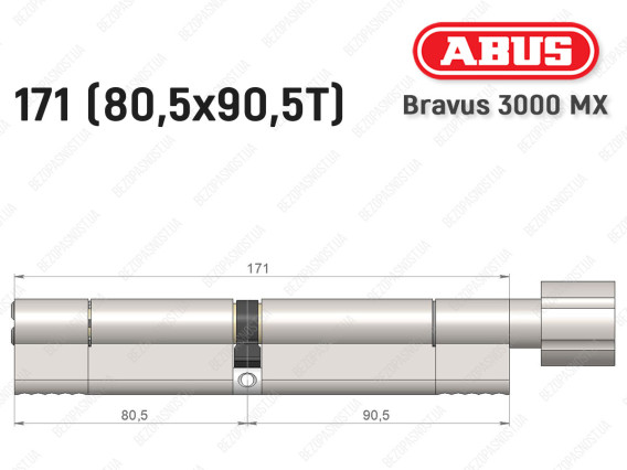 Цилиндр ABUS BRAVUS 3000 MX, ключ-тумблер, 170 мм (80х90T)