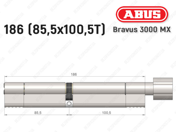 Цилиндр ABUS BRAVUS 3000 MX, ключ-тумблер, 185 мм (85х100T)