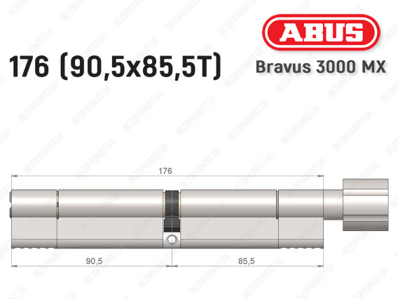 Цилиндр ABUS BRAVUS 3000 MX, ключ-тумблер, 175 мм (90х85T)