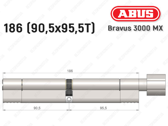 Цилиндр ABUS BRAVUS 3000 MX, ключ-тумблер, 185 мм (90х95T)