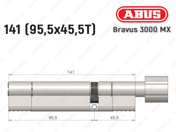 Цилиндр ABUS BRAVUS 3000 MX, ключ-тумблер, 140 мм (95х45T)
