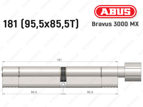 Цилиндр ABUS BRAVUS 3000 MX, ключ-тумблер, 180 мм (95х85T)