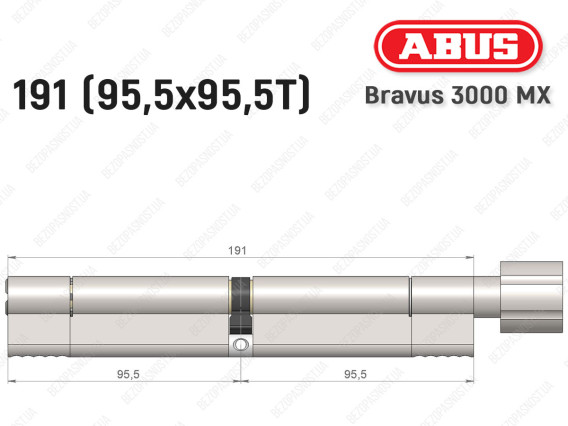 Цилиндр ABUS BRAVUS 3000 MX, ключ-тумблер, 190 мм (95х95T)
