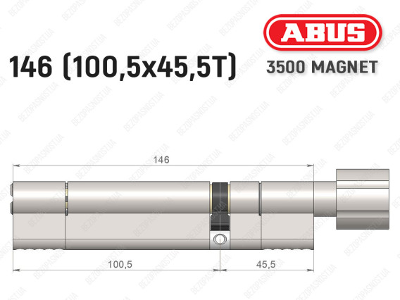 Циліндр ABUS BRAVUS MAGNET 3500 MX, з тумблером, 145 мм (100х45T)