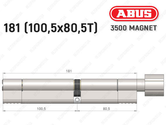 Циліндр ABUS BRAVUS MAGNET 3500 MX, з тумблером, 180 мм (100х80T)