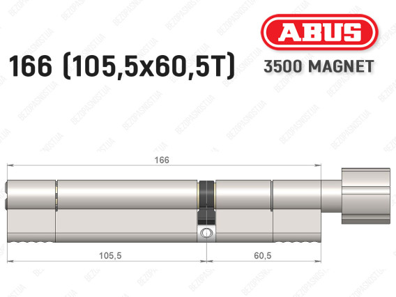 Цилиндр ABUS BRAVUS MAGNET 3500 MX, с тумблером, 165 мм (105х60T)