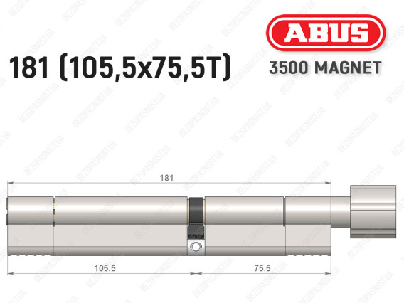 Цилиндр ABUS BRAVUS MAGNET 3500 MX, с тумблером, 180 мм (105х75T)