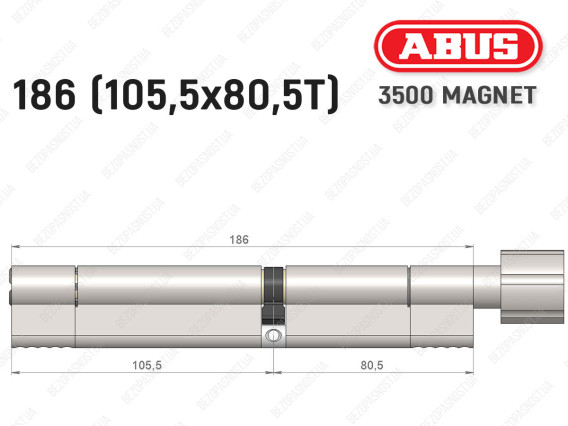 Цилиндр ABUS BRAVUS MAGNET 3500 MX, с тумблером, 185 мм (105х80T)