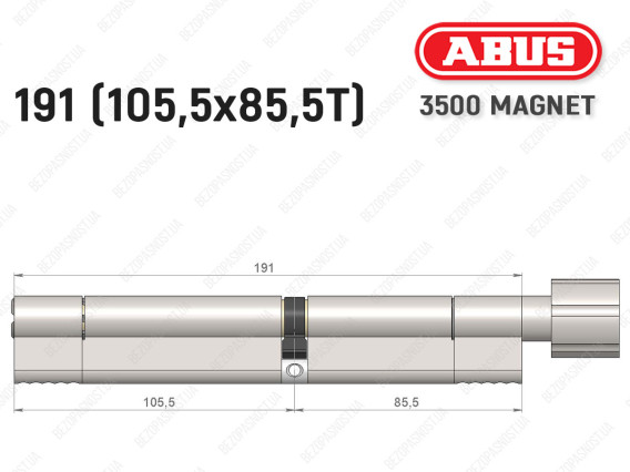 Цилиндр ABUS BRAVUS MAGNET 3500 MX, с тумблером, 190 мм (105х85T)