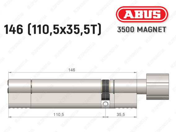 Циліндр ABUS BRAVUS MAGNET 3500 MX, з тумблером, 145 мм (110х35T)