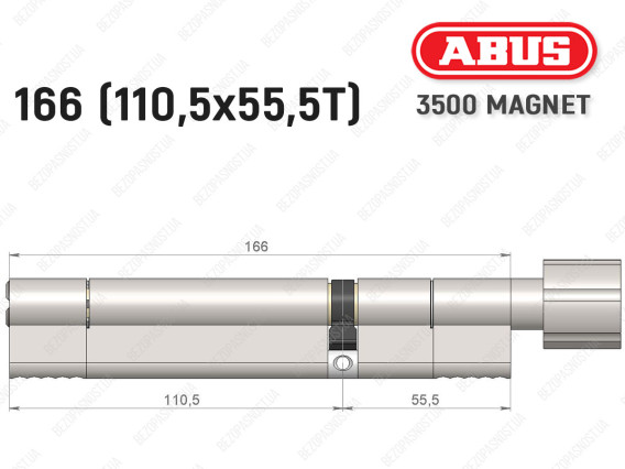 Цилиндр ABUS BRAVUS MAGNET 3500 MX, с тумблером, 165 мм (110х55T)