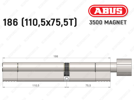 Цилиндр ABUS BRAVUS MAGNET 3500 MX, с тумблером, 185 мм (110х75T)