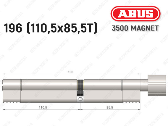 Цилиндр ABUS BRAVUS MAGNET 3500 MX, с тумблером, 195 мм (110х85T)