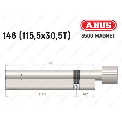Циліндр ABUS BRAVUS MAGNET 3500 MX, з тумблером, 145 мм (115х30T)