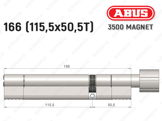 Цилиндр ABUS BRAVUS MAGNET 3500 MX, с тумблером, 165 мм (115х50T)