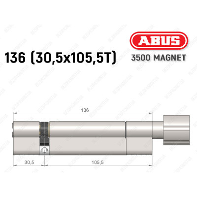 Циліндр ABUS BRAVUS MAGNET 3500 MX, з тумблером, 135 мм (30х105T)