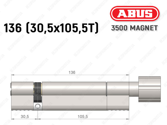 Циліндр ABUS BRAVUS MAGNET 3500 MX, з тумблером, 135 мм (30х105T)