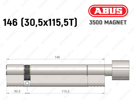 Циліндр ABUS BRAVUS MAGNET 3500 MX, з тумблером, 145 мм (30х115T)